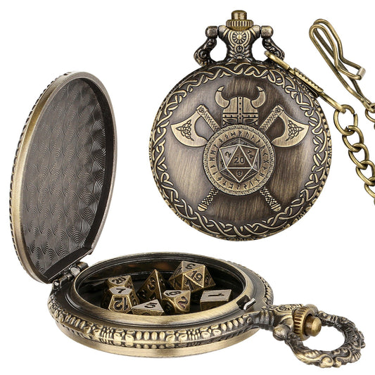 Geloho Bronze Viking Warrior Pocket Watch Dice Set