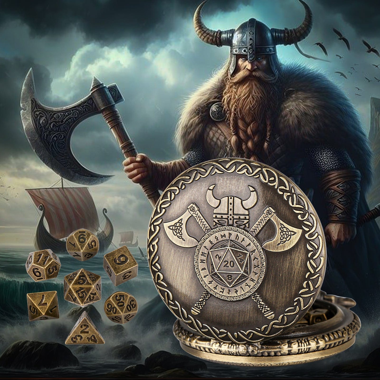 Geloho Viking Warrior Pocket Watch Dice Set