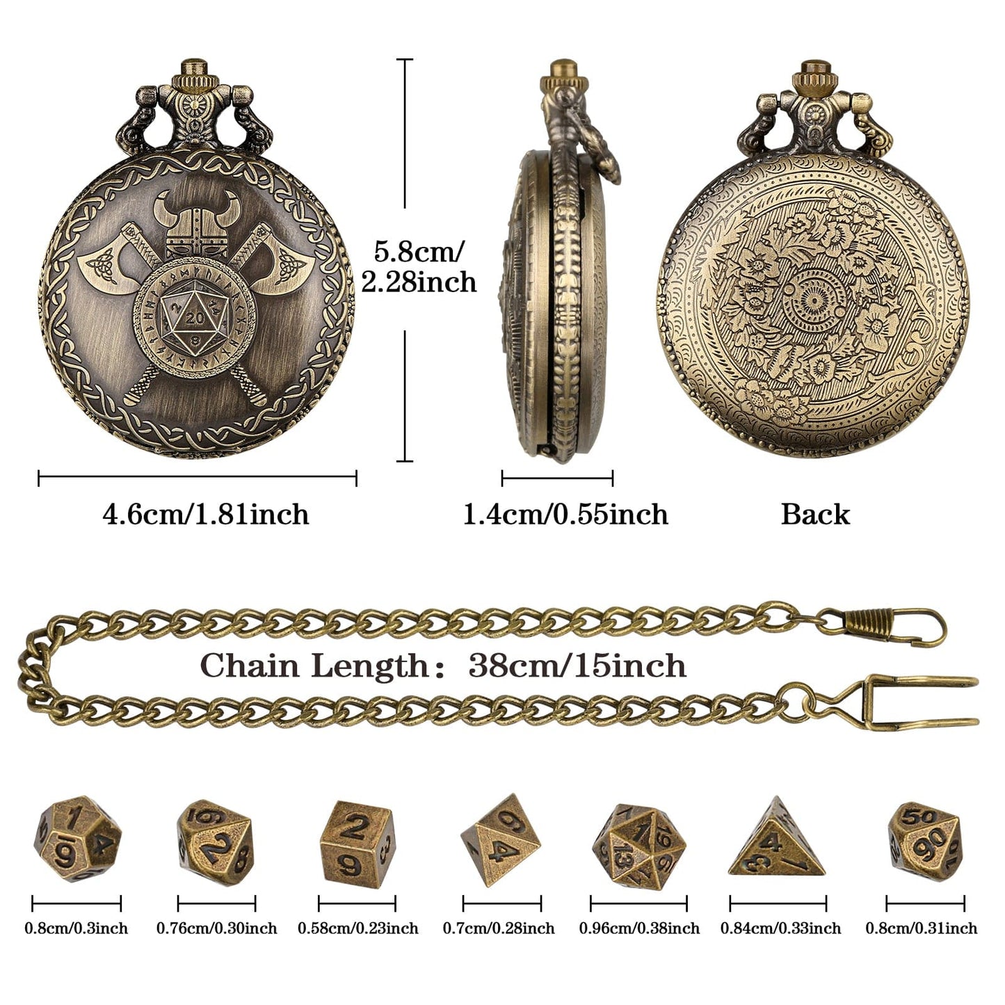 Geloho Viking Warrior Pocket Watch Dice Set