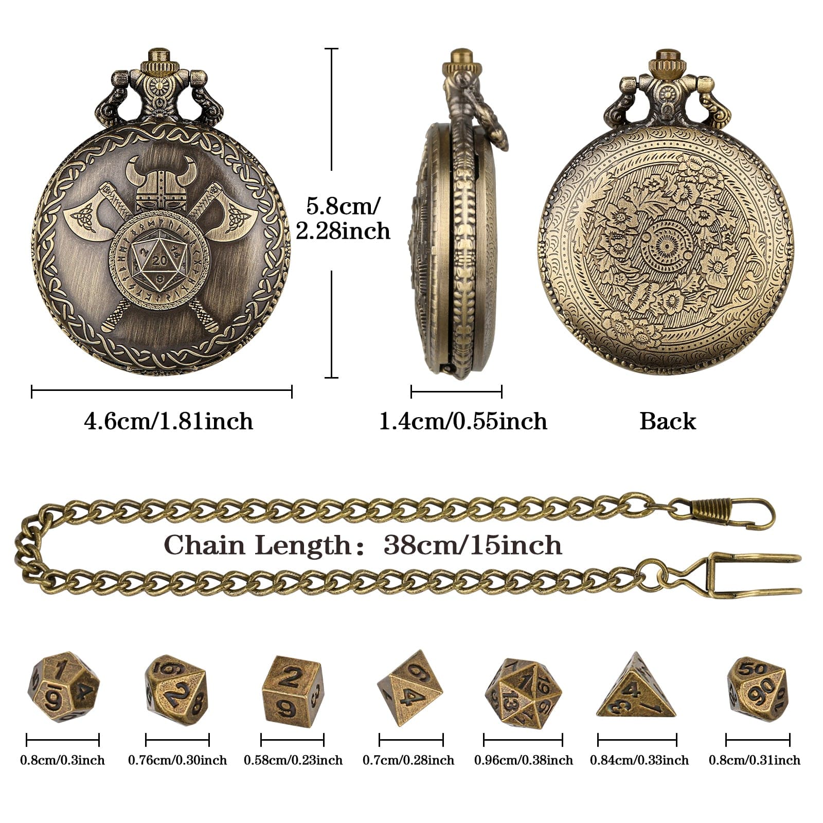 Geloho Viking Warrior Pocket Watch Dice Set