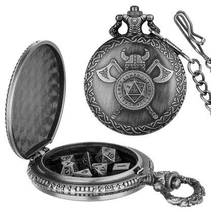 Geloho Silver Viking Warrior Pocket Watch Dice Set