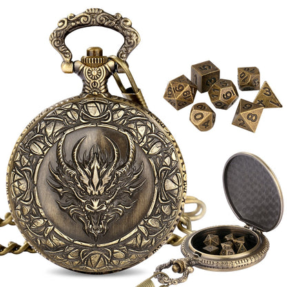 Geloho Bronze VINTAGE DRAGON DESIGN POCKET WATCH DICE BOX