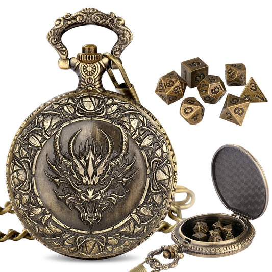 Geloho Bronze VINTAGE DRAGON DESIGN POCKET WATCH DICE BOX