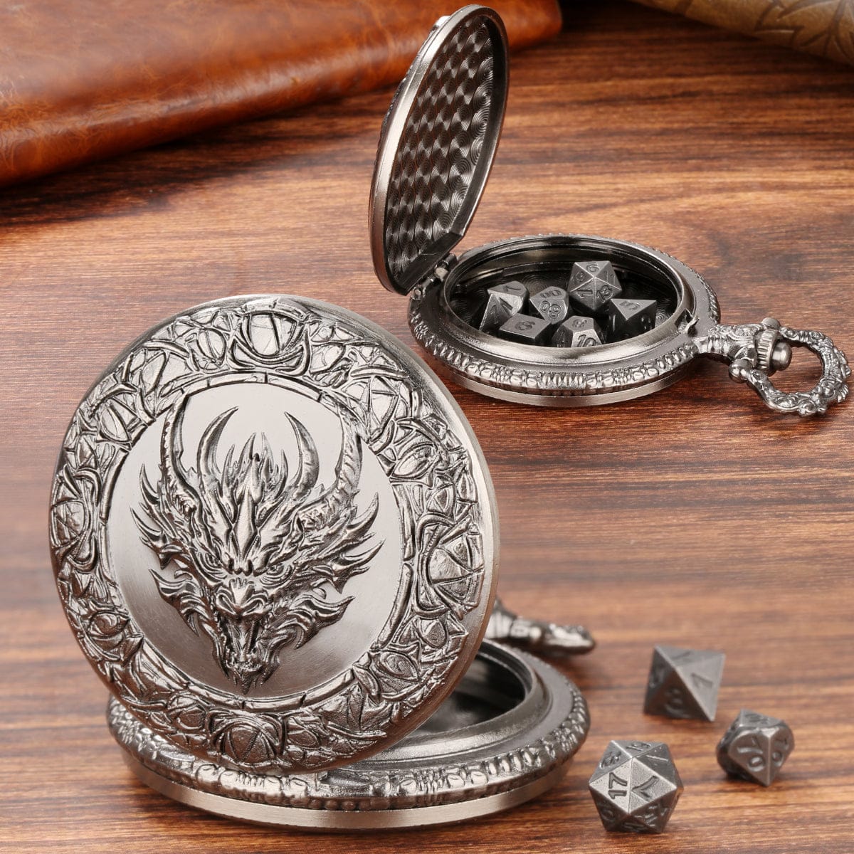Geloho VINTAGE DRAGON DESIGN POCKET WATCH DICE BOX