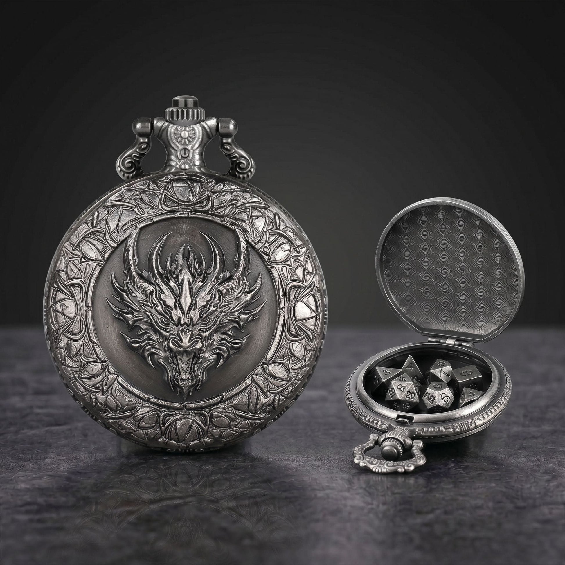 Geloho VINTAGE DRAGON DESIGN POCKET WATCH DICE BOX