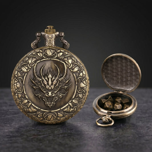 Geloho VINTAGE DRAGON DESIGN POCKET WATCH DICE BOX