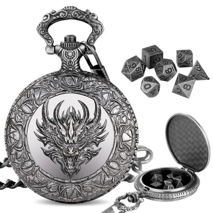 Geloho Silver VINTAGE DRAGON DESIGN POCKET WATCH DICE BOX
