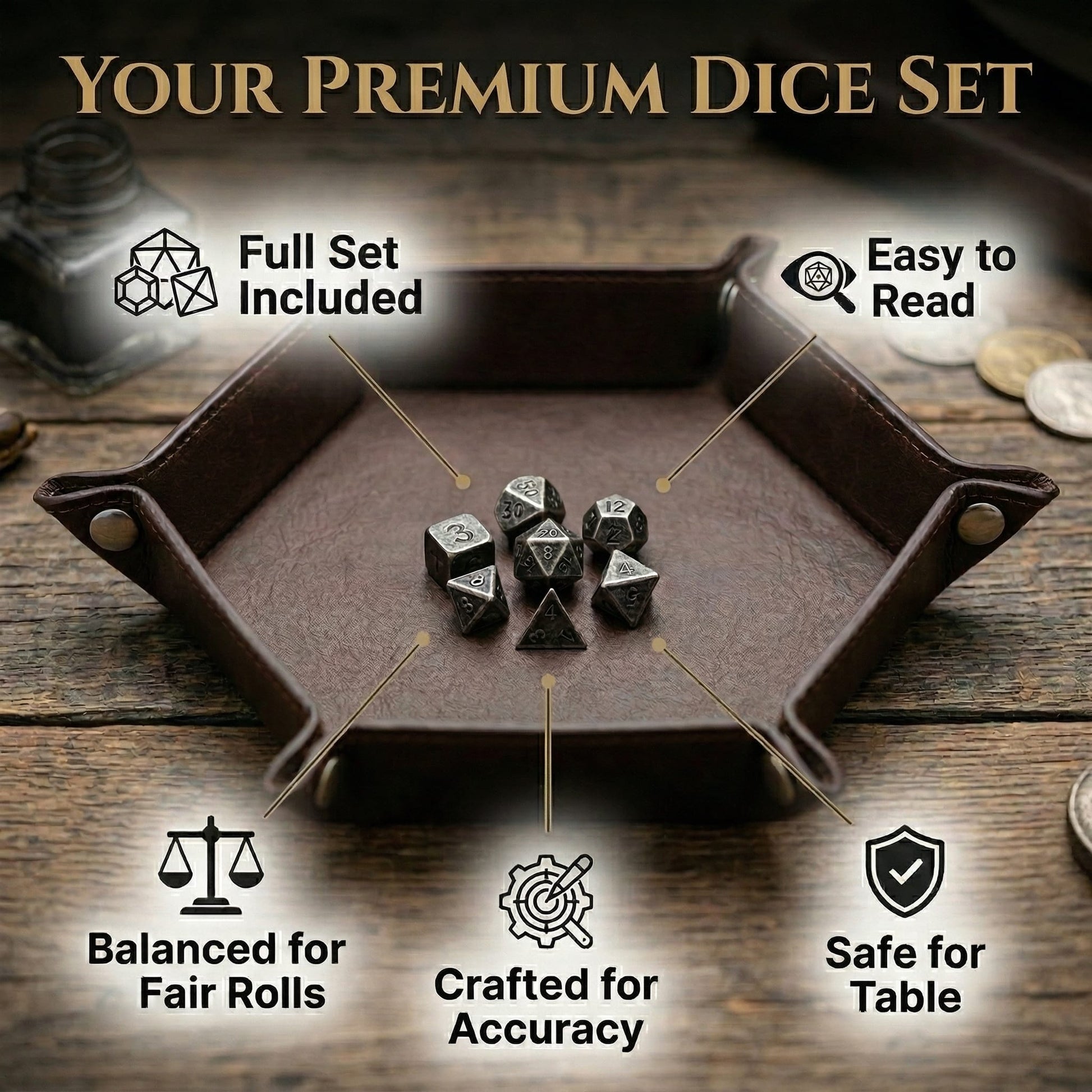 Geloho D20, Dragon Silver Vintage Dragon Eye Pocket Watch Mini Dice Set