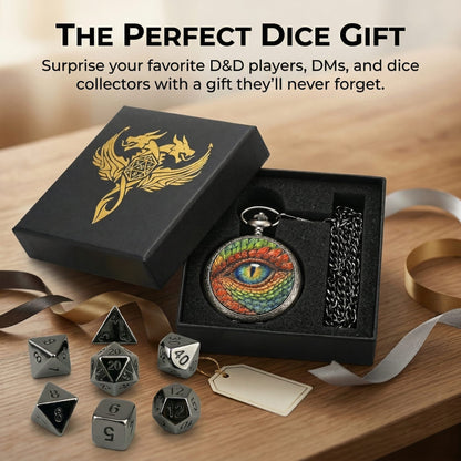 Geloho D20, Dragon Silver Vintage Dragon Eye Pocket Watch Mini Dice Set