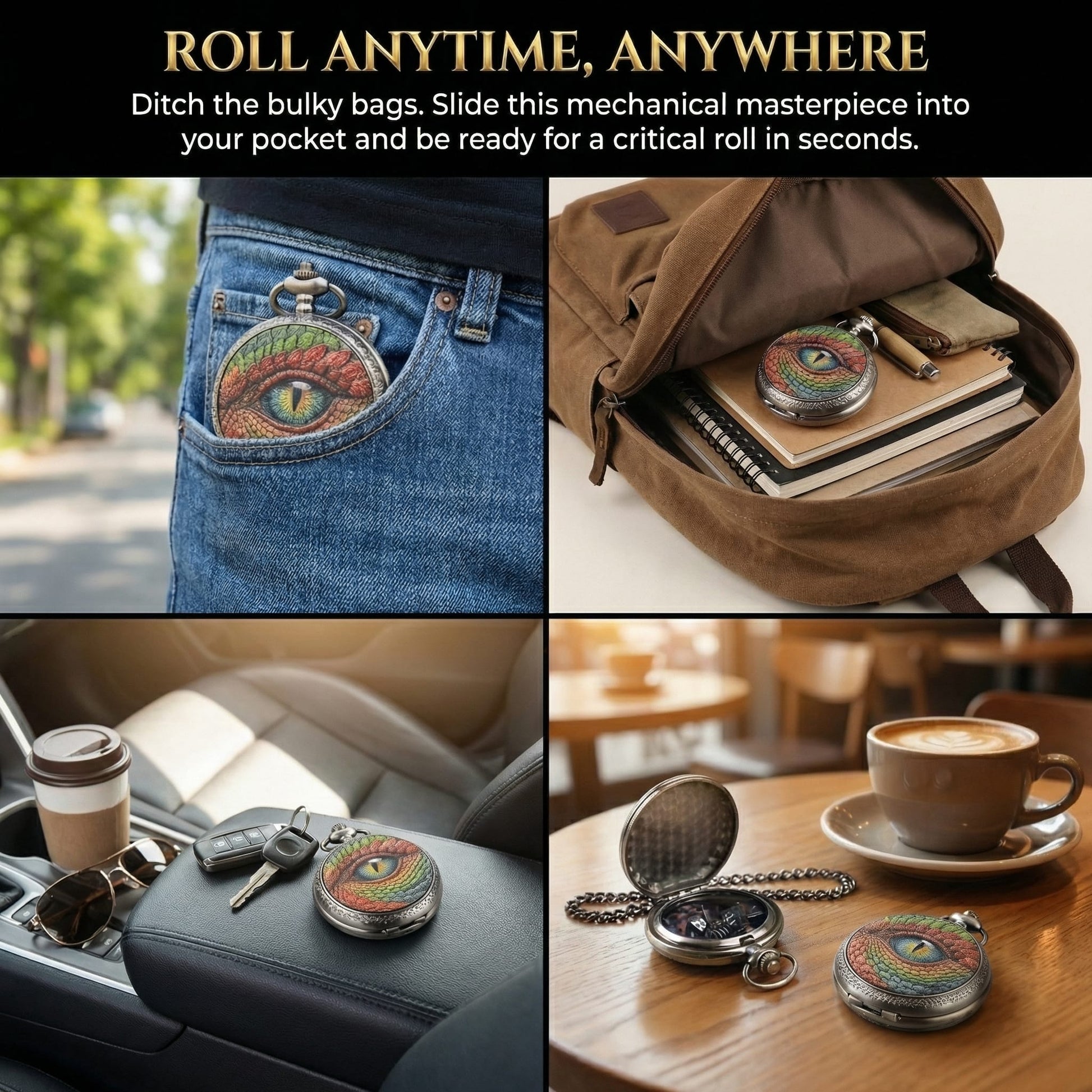 Geloho D20, Dragon Silver Vintage Dragon Eye Pocket Watch Mini Dice Set