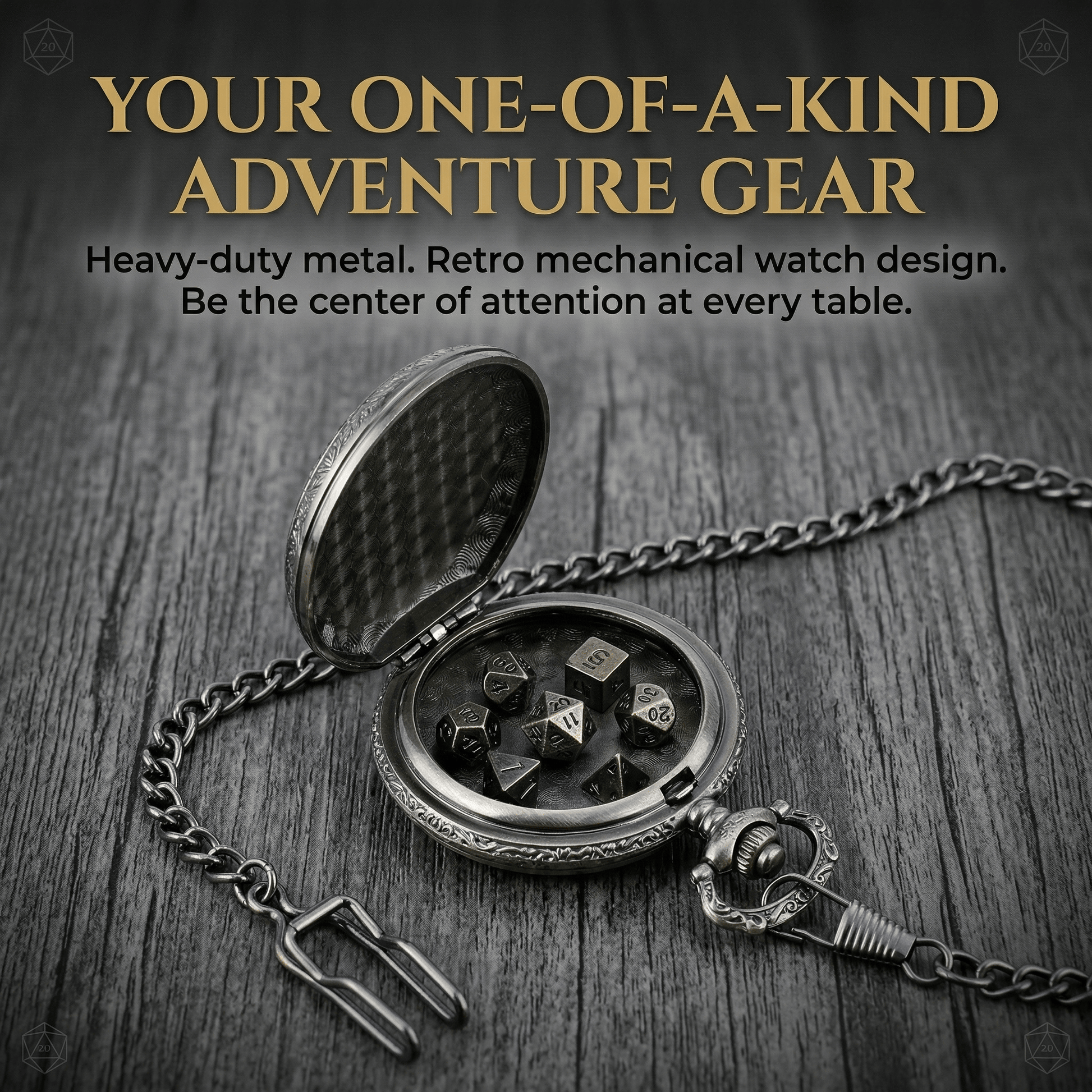 Geloho D20, Dragon Silver Vintage Dragon Eye Pocket Watch Mini Dice Set