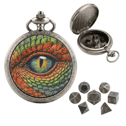 Geloho D20, Dragon Silver Vintage Dragon Eye Pocket Watch Mini Dice Set