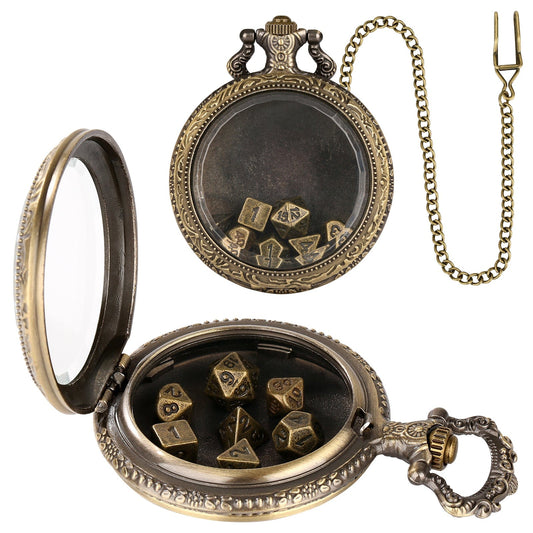 Geloho D20, Dragon Bronze Vintage Transparent Pocket Watch Dice Set