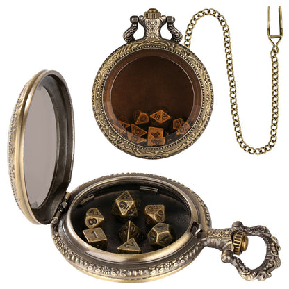 Geloho D20, Dragon Bronze Vintage Transparent Pocket Watch Dice Set