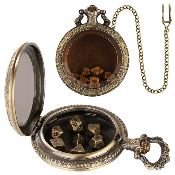 Geloho D20, Dragon Bronze Vintage Transparent Pocket Watch Dice Set