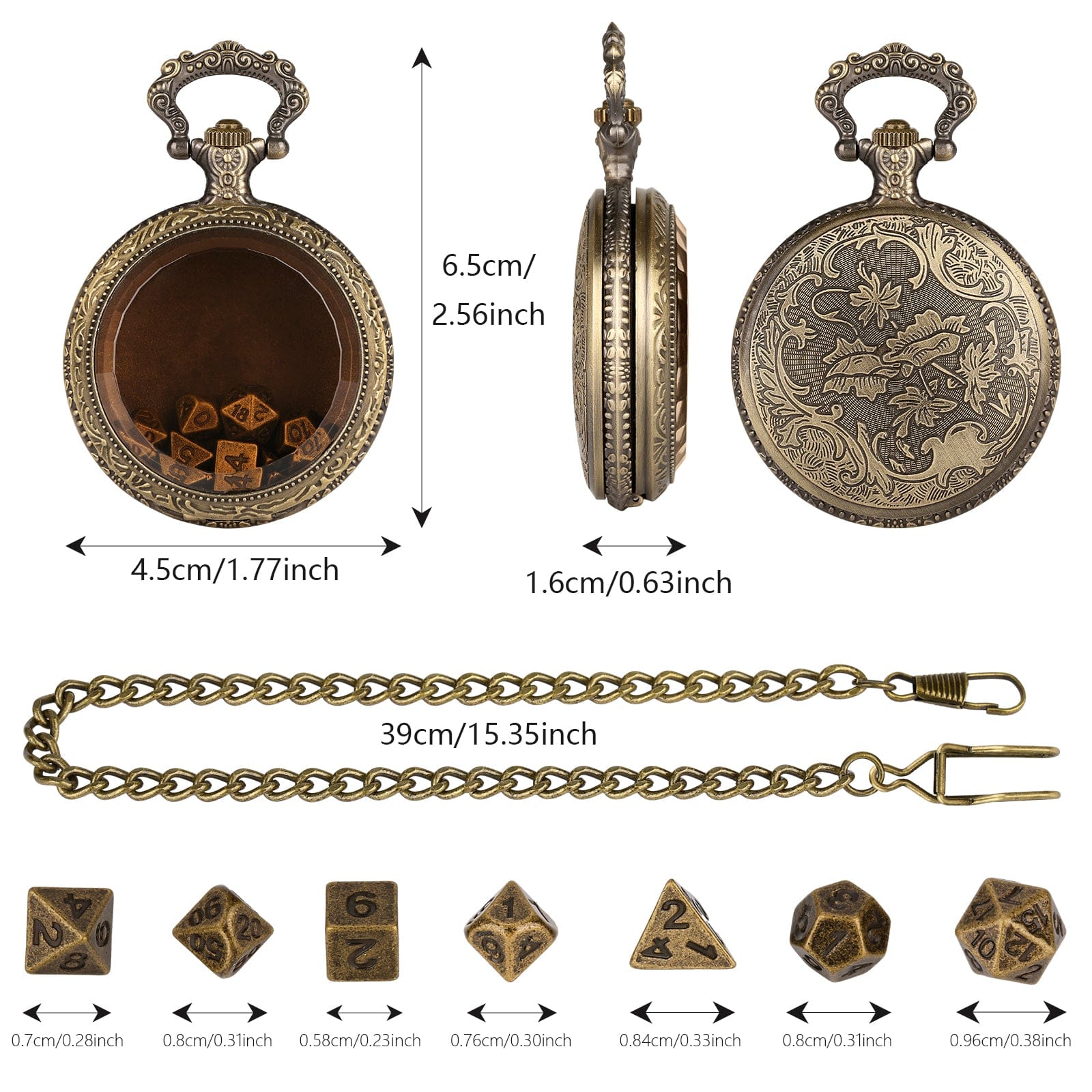 Geloho D20, Dragon Vintage Transparent Pocket Watch Dice Set