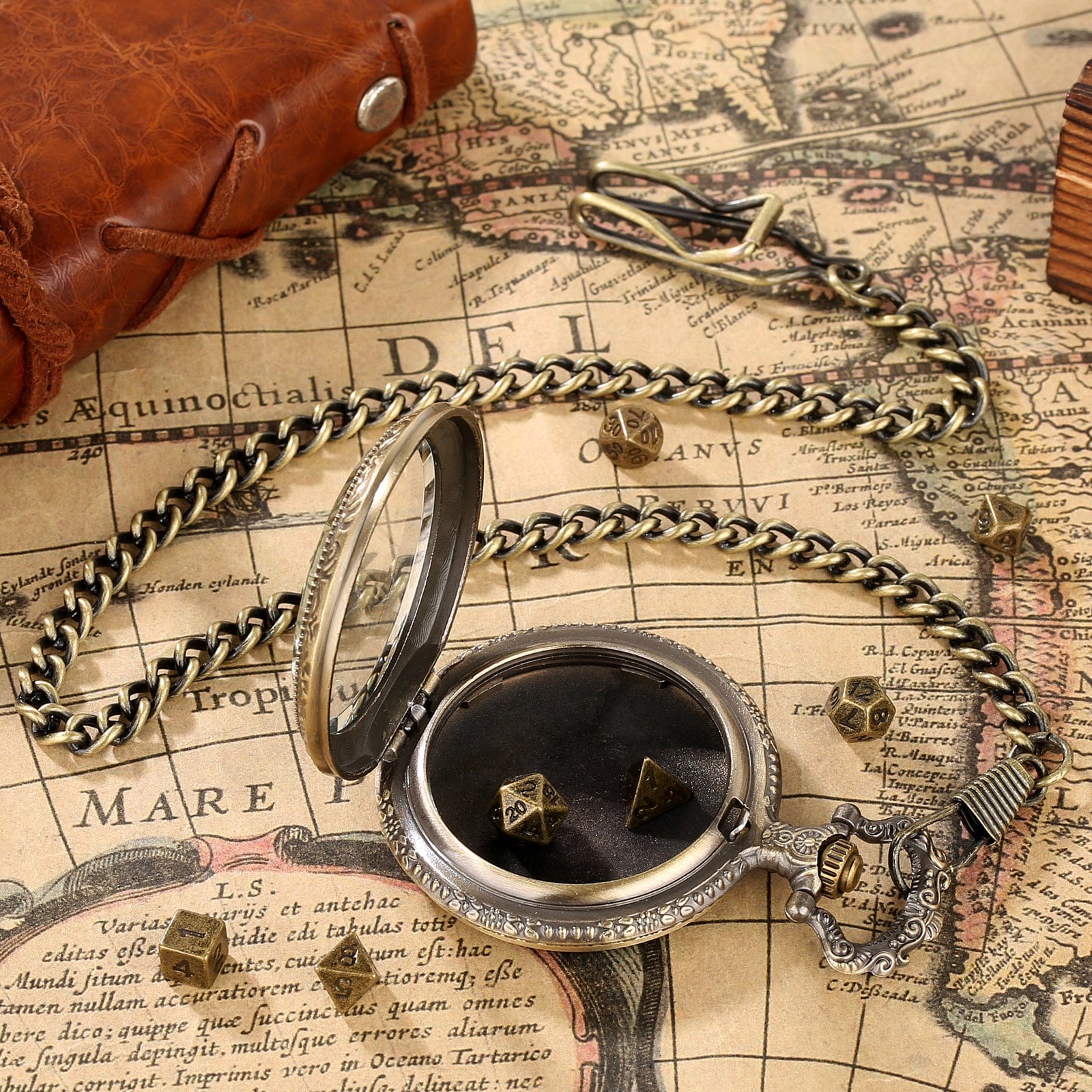 Geloho D20, Dragon Vintage Transparent Pocket Watch Dice Set