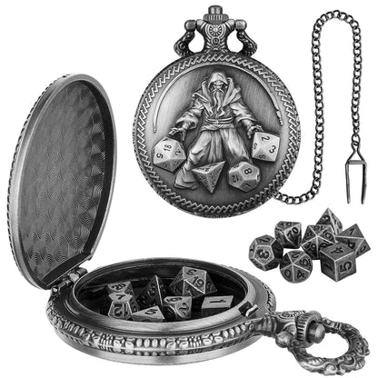 Geloho D20, Dragon Silver Vintage Wizard Dice Pocket Watch