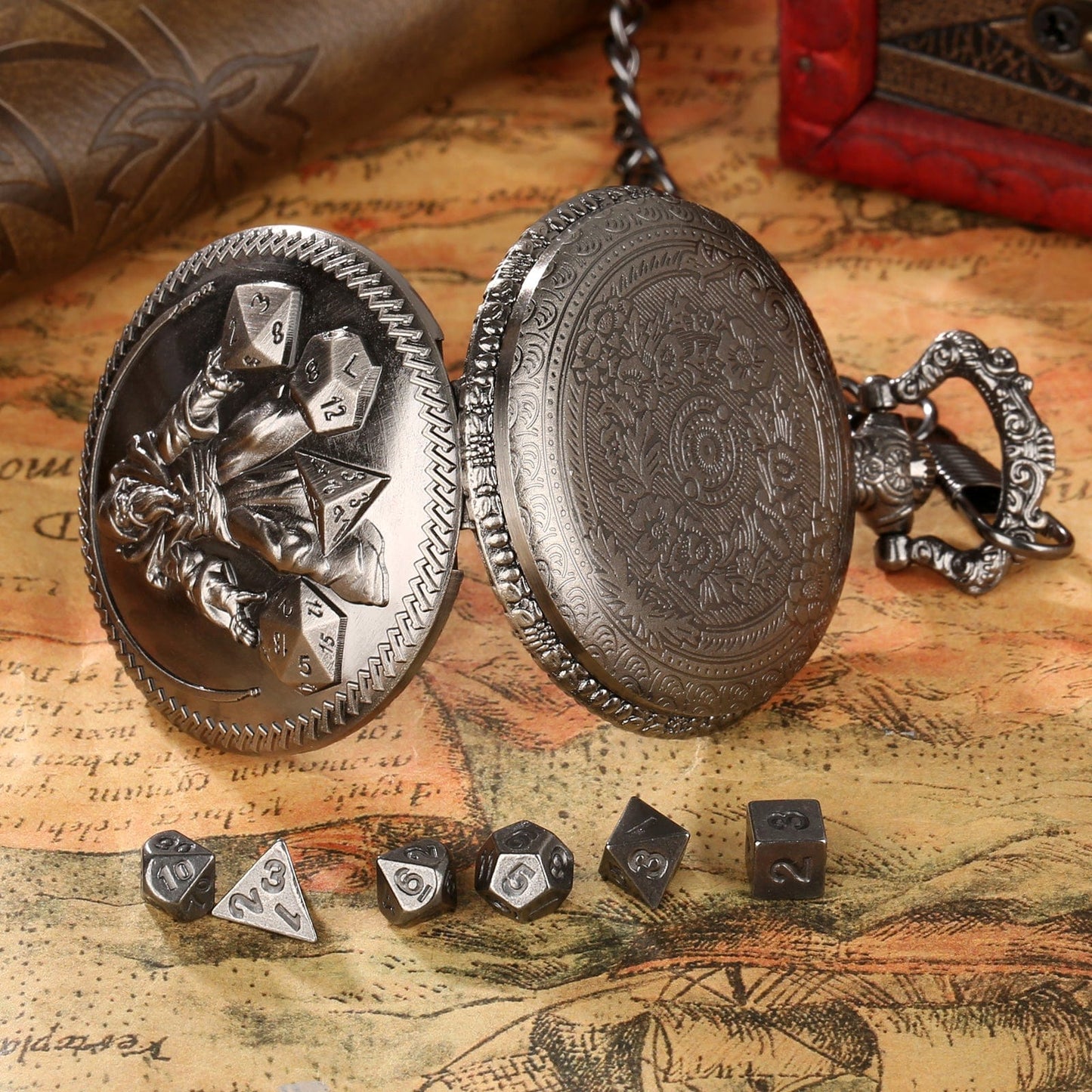Geloho D20, Dragon Vintage Wizard Pocket Watch Dice Set