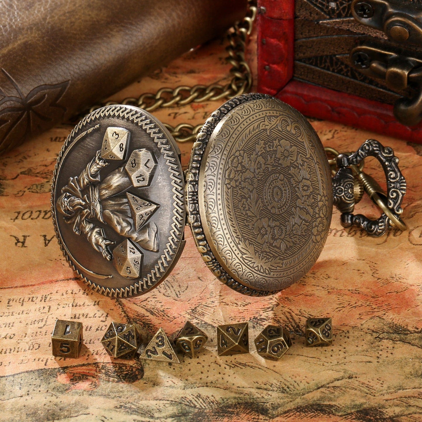 Geloho D20, Dragon Vintage Wizard Pocket Watch Dice Set