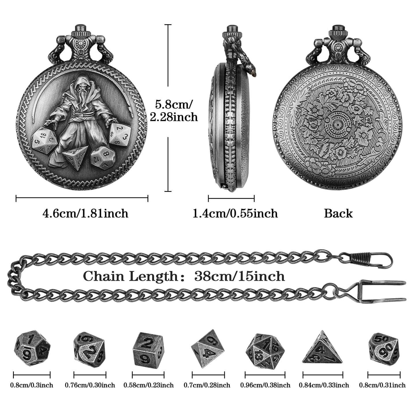 Geloho D20, Dragon Vintage Wizard Pocket Watch Dice Set
