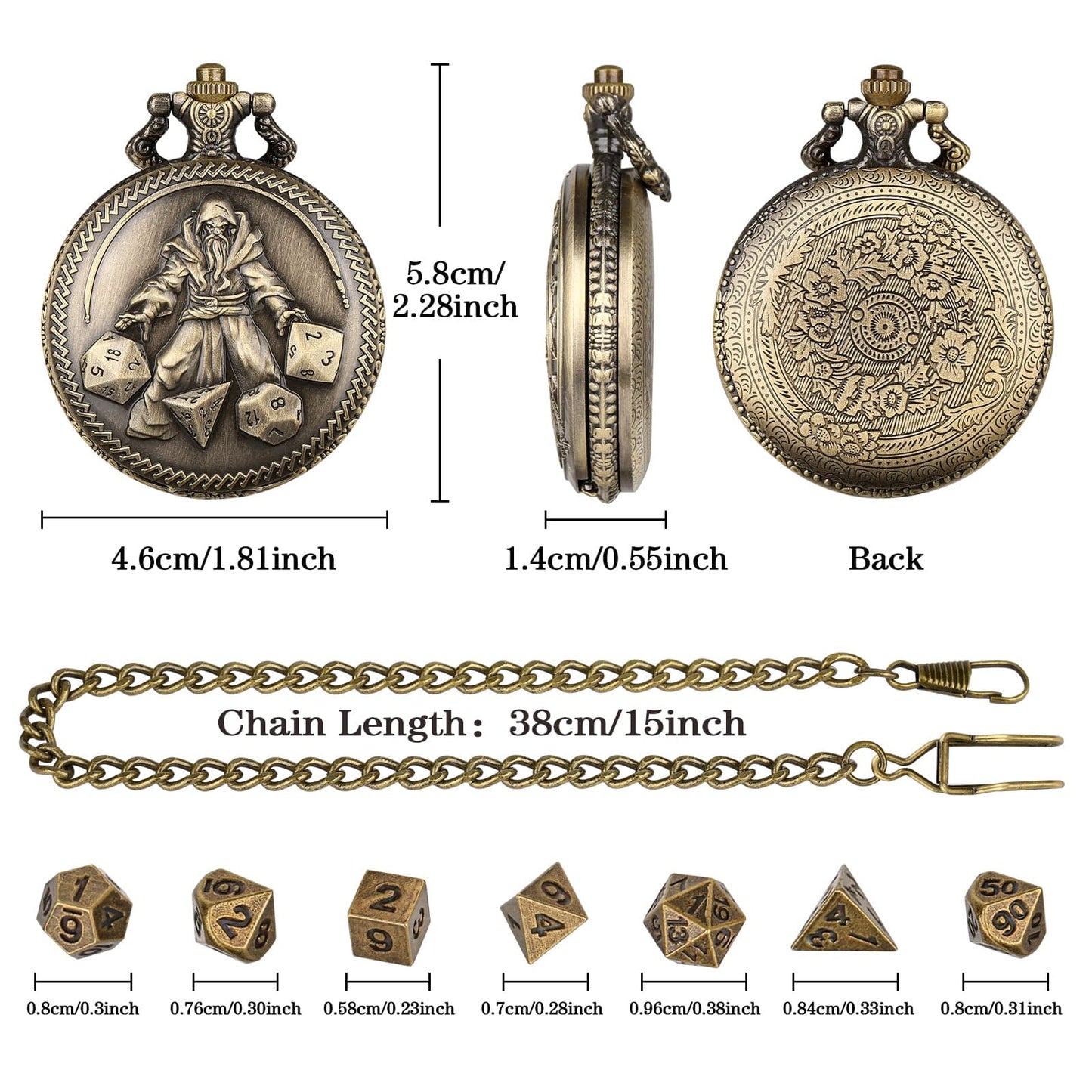 Geloho D20, Dragon Vintage Wizard Pocket Watch Dice Set