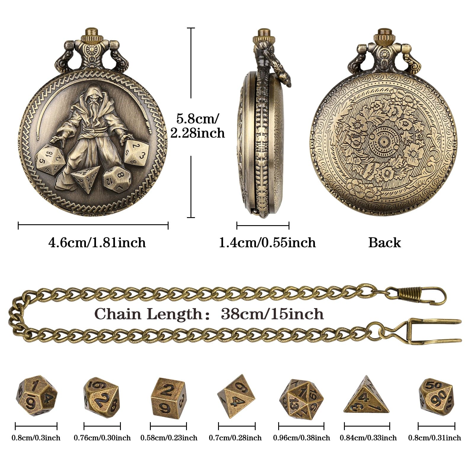 Geloho D20, Dragon Vintage Wizard Pocket Watch Dice Set
