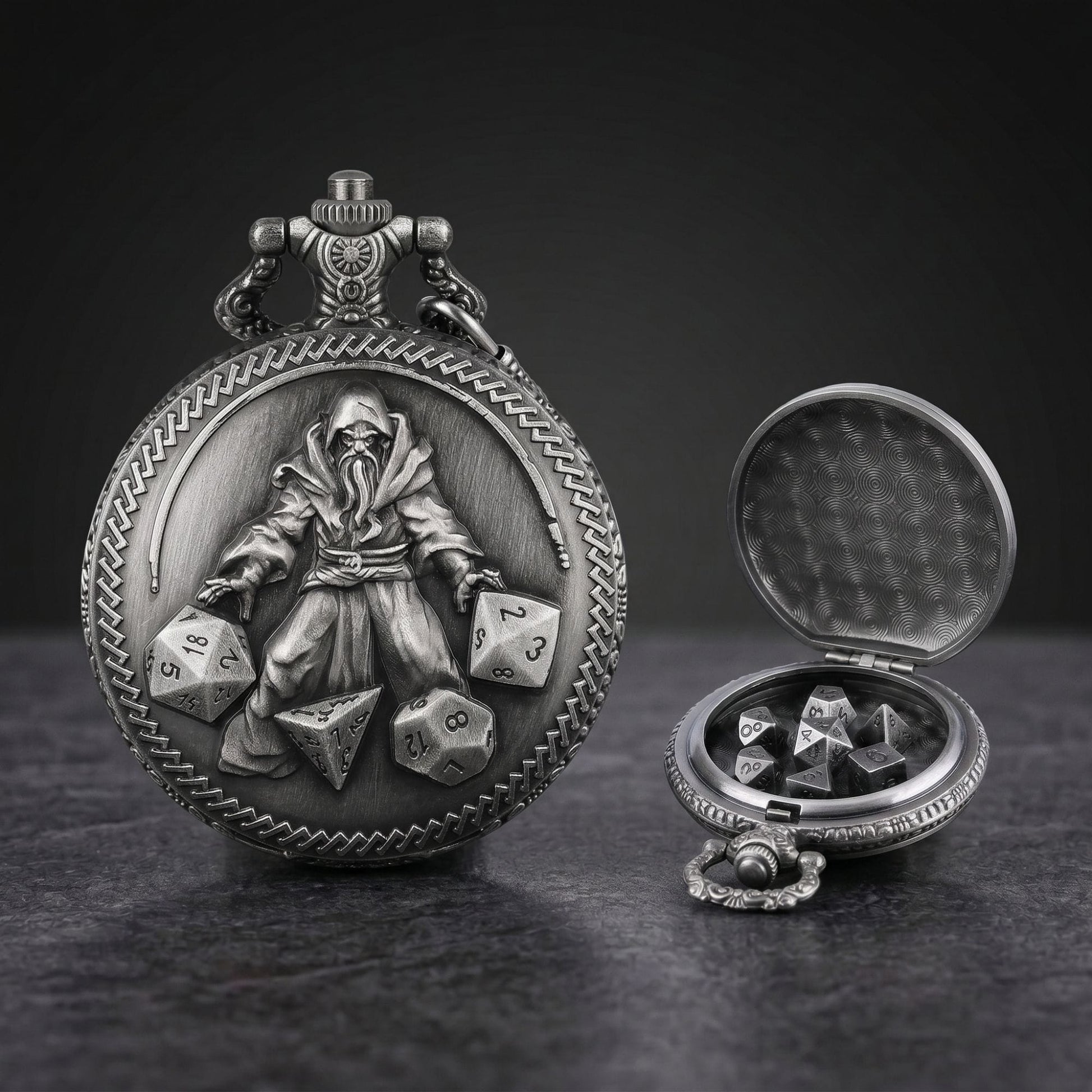 Geloho D20, Dragon Vintage Wizard Pocket Watch Dice Set