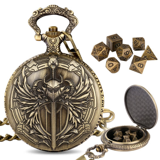 Geloho Bronze WARRIOR EMBLEM METAL POCKET WATCH DICE CASE