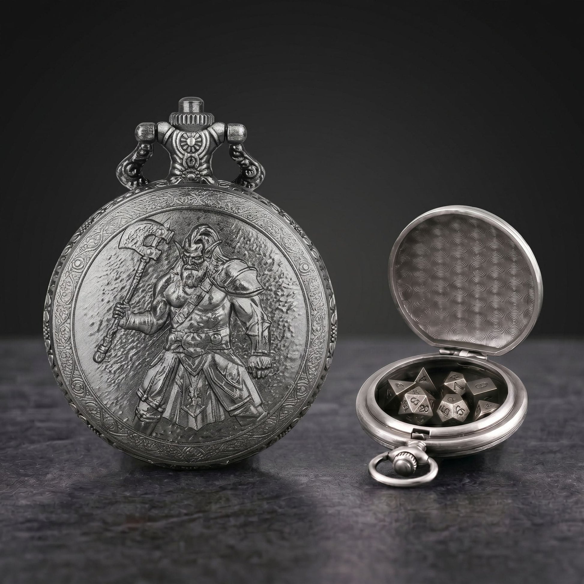 Geloho Warrior Emblem Metal Pocket Watch Dice Set