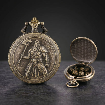 Geloho Warrior Emblem Metal Pocket Watch Dice Set