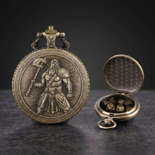 Geloho Warrior Emblem Metal Pocket Watch Dice Set