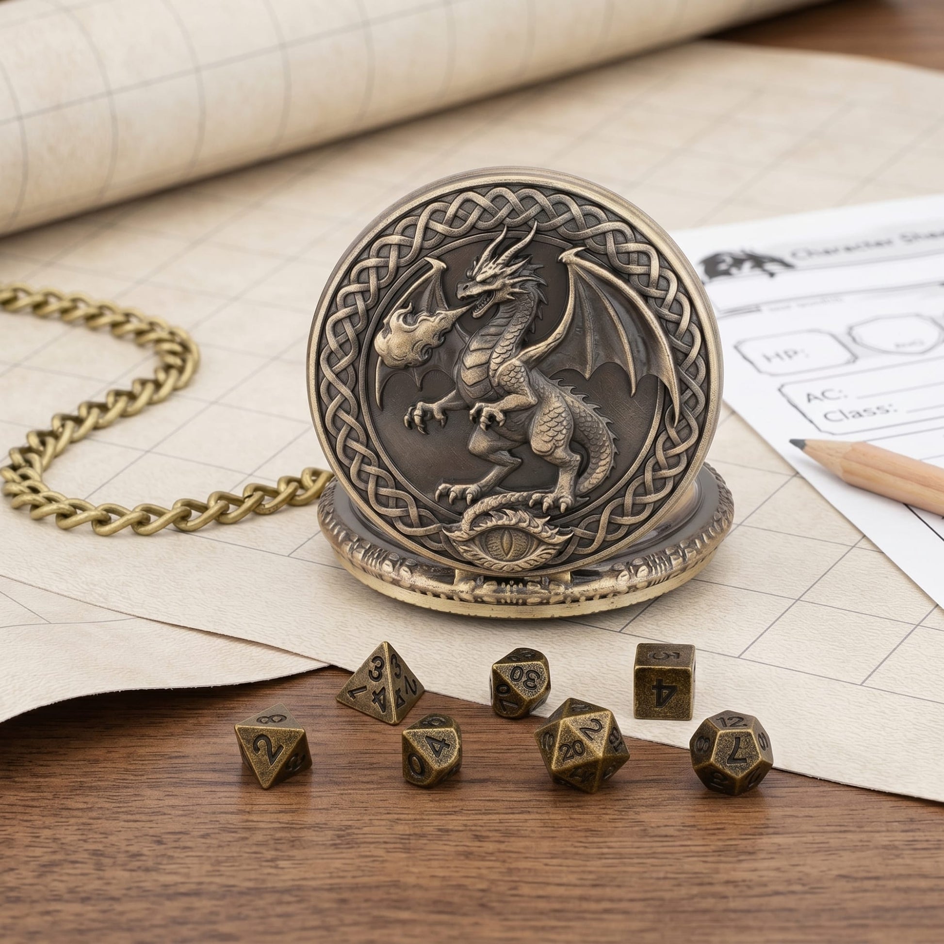 Geloho Wyrm’s Eye Fatekeeper Pocket Watch Dice Set