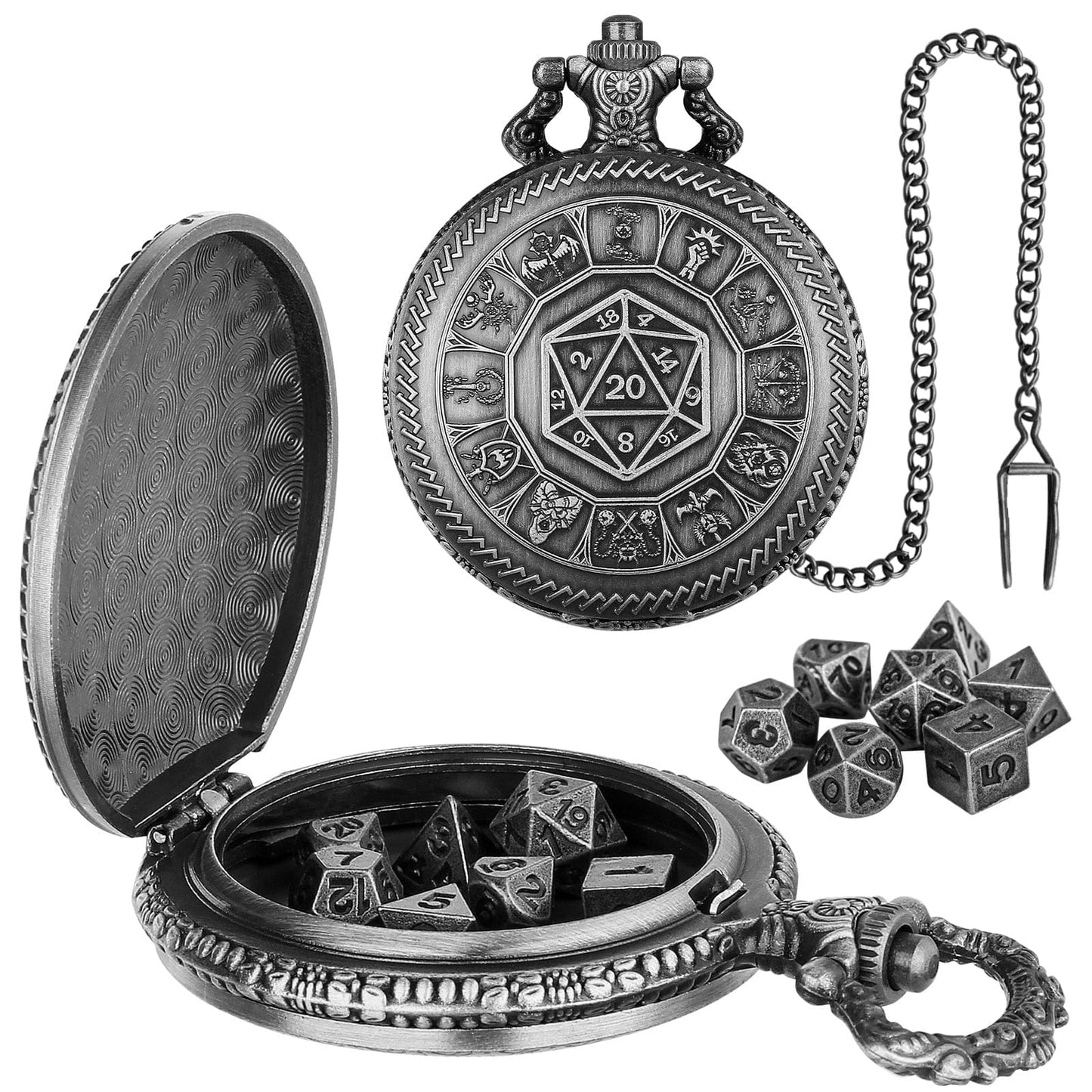 Geloho D20, Dragon Silver Zodiac Pocket Watch Dice Set
